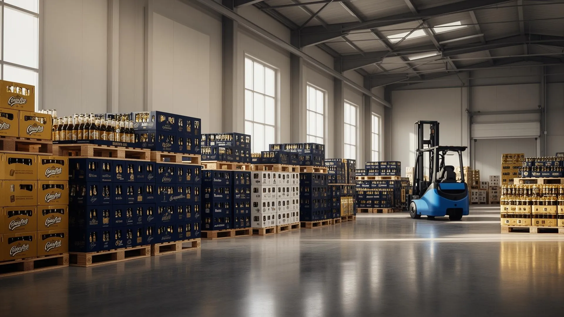 Warehouse with pallets of beverages